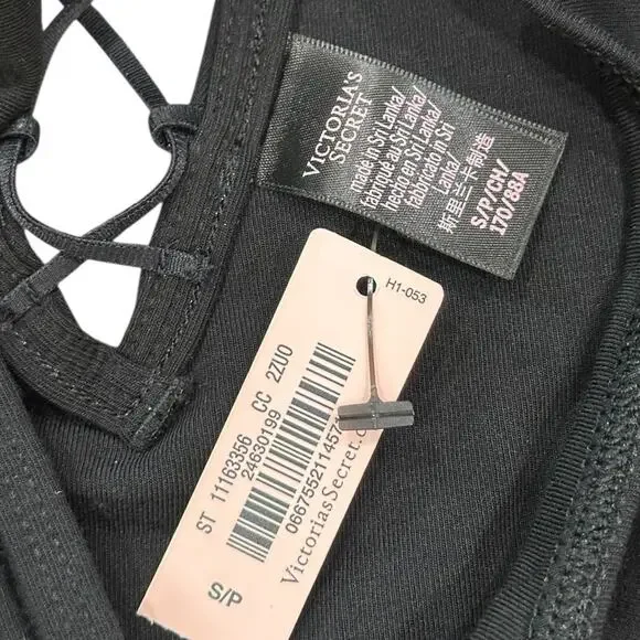 NWT Victoria's Secret Black Long Sleeve Strappy Deep V-Neck Thong Bodysuit - Picture 5 of 5